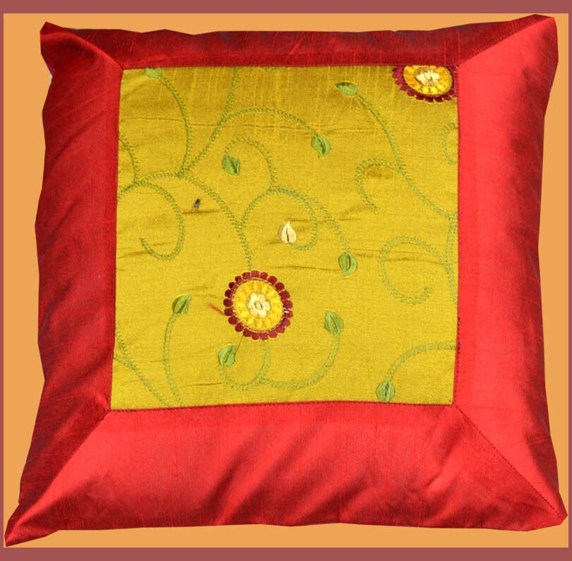 Set of 2 Red Silk Embroidered Pillow Cover - Image 3