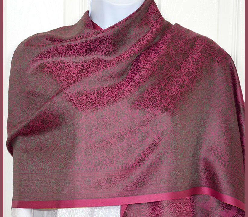 Banaras Silk Woven Paisley Floral Design Stole Wrap