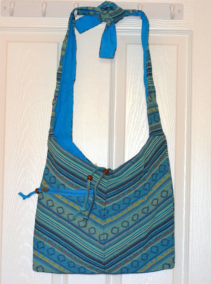 Hand Loom Striped Cotton Shoulder Bag With Adjustable Knot Tie Strap