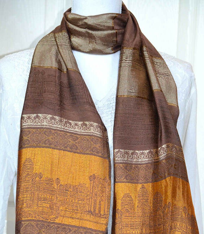 Woven Angkor Wat Temple Silk Stole - Image 5