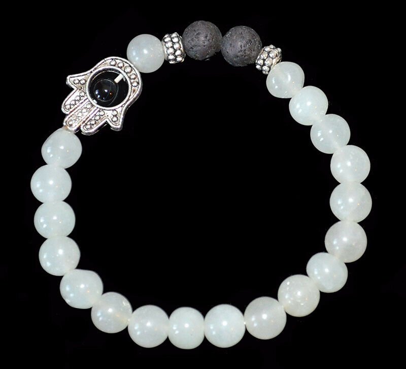 Moonstone With Lava Stone Hamsa Bracelet - Image 4