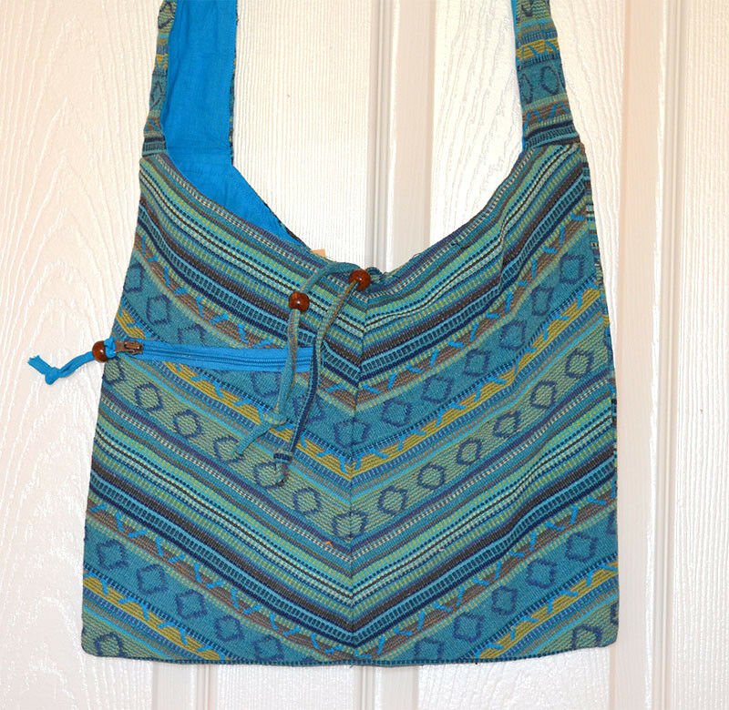 Hand Loom Striped Cotton Shoulder Bag With Adjustable Knot Tie Strap - Image 3