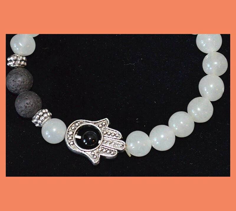 Moonstone With Lava Stone Hamsa Bracelet - Image 5