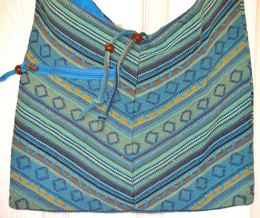 Hand Loom Striped Cotton Shoulder Bag With Adjustable Knot Tie Strap - Image 2