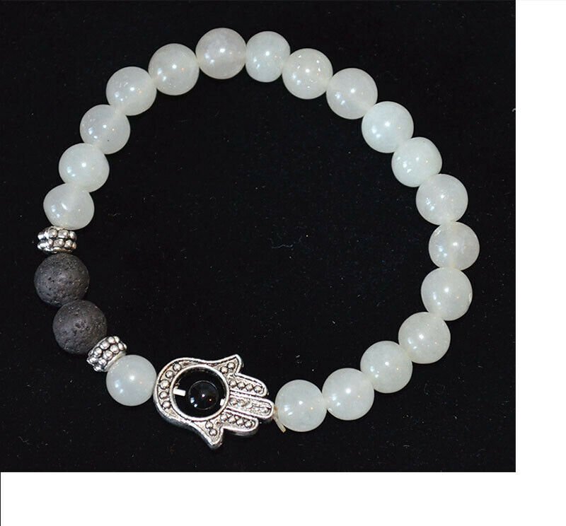 Moonstone With Lava Stone Hamsa Bracelet - Image 3
