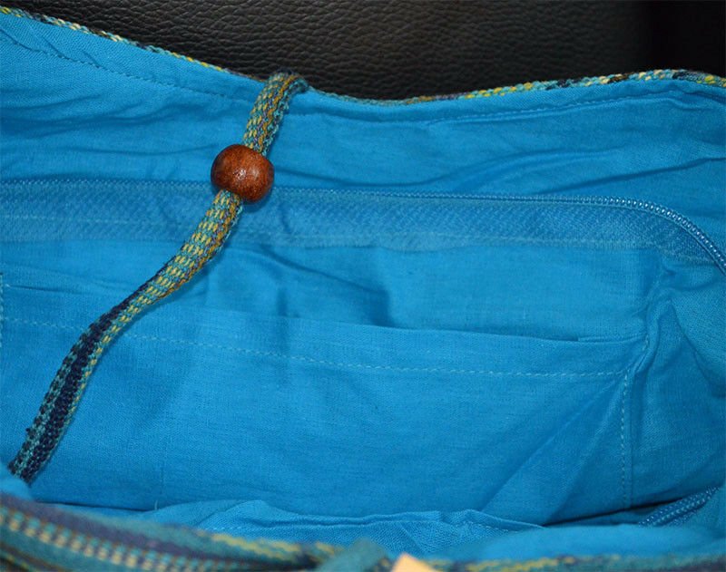 Hand Loom Striped Cotton Shoulder Bag With Adjustable Knot Tie Strap - Image 4
