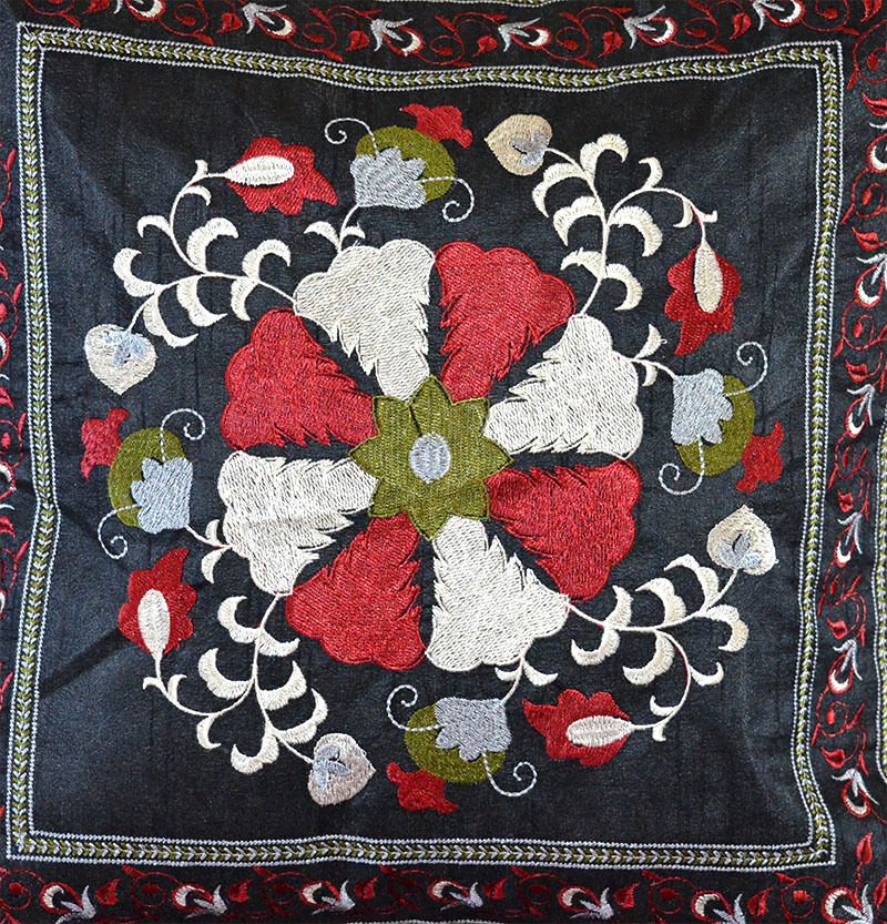 Black Silk Embroidered Pillow Cover - Image 7
