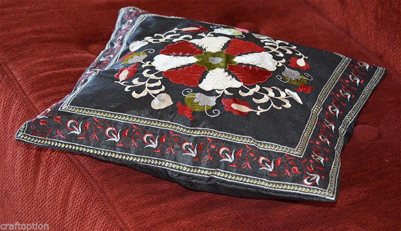 Black Silk Embroidered Pillow Cover - Image 6
