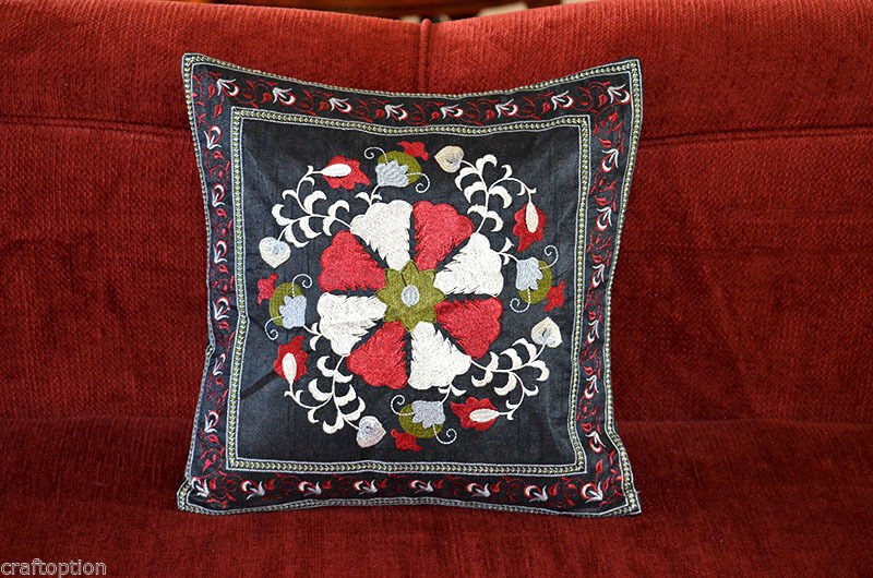 Black Silk Embroidered Pillow Cover - Image 5