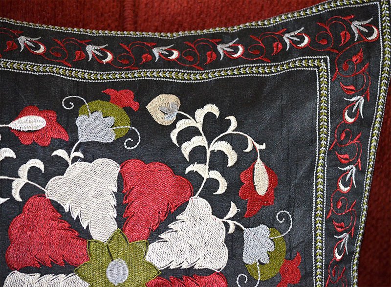Black Silk Embroidered Pillow Cover - Image 3
