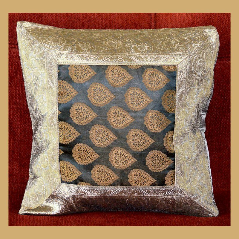 Black Gray Silk  Brocade Pillow Cover