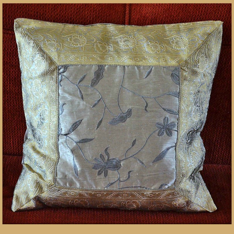 Gray Silk Embroidery Brocade Pillow Cover - Image 6