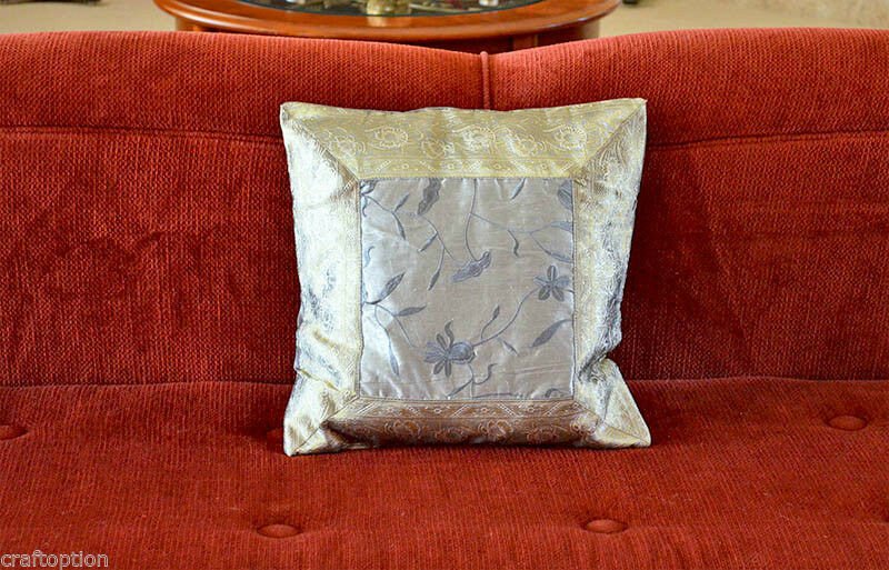 Gray Silk Embroidery Brocade Pillow Cover - Image 4