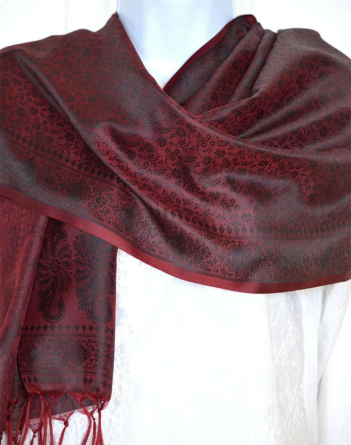 Banaras Silk Woven Paisley Floral Design Stole Wrap