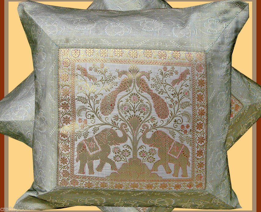 Pair (two) of Silver White Silk Brocade Pillow Cover