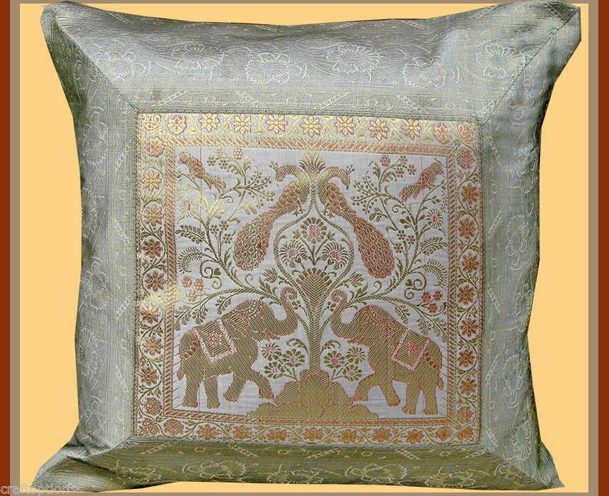 Pair (two) of Silver White Silk Brocade Pillow Cover - Image 5