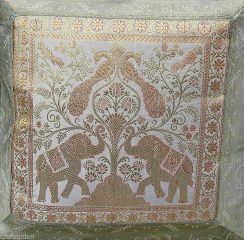 Pair (two) of Silver White Silk Brocade Pillow Cover - Image 3