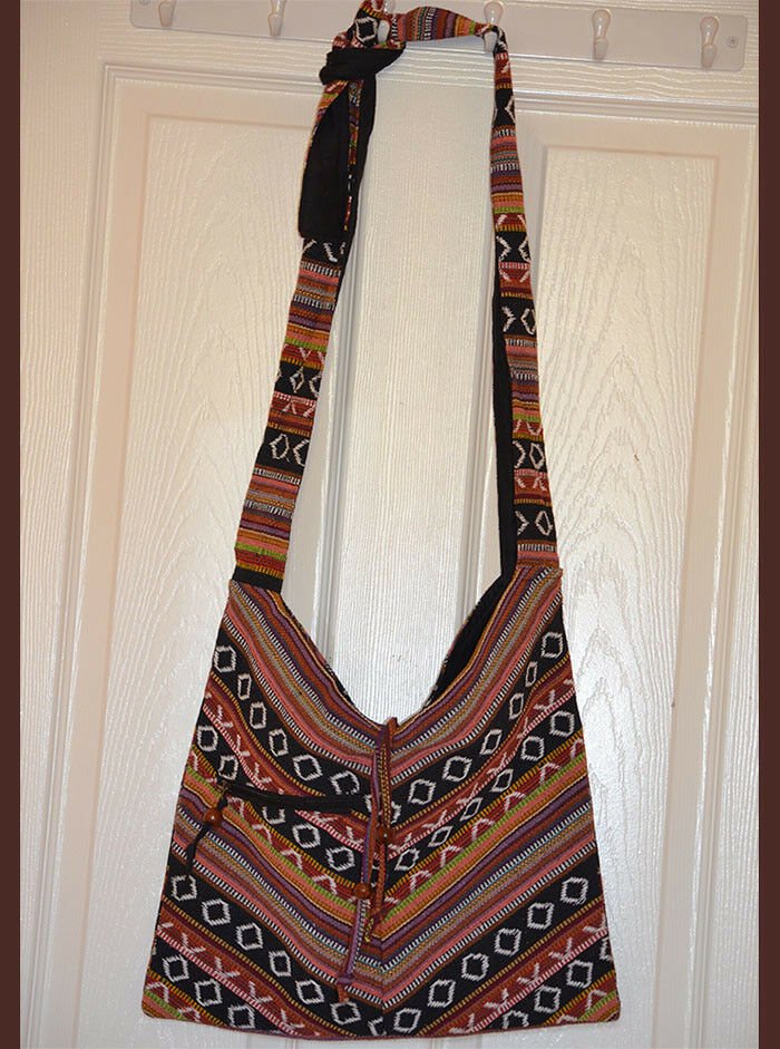 Hand Loom Striped Cotton Shoulder Bag With Adjustable Knot Tie Strap