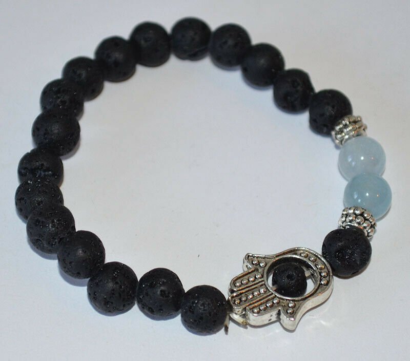 Lava Stone Chalcedony Gemstone Hamsa Bracelet - Image 3