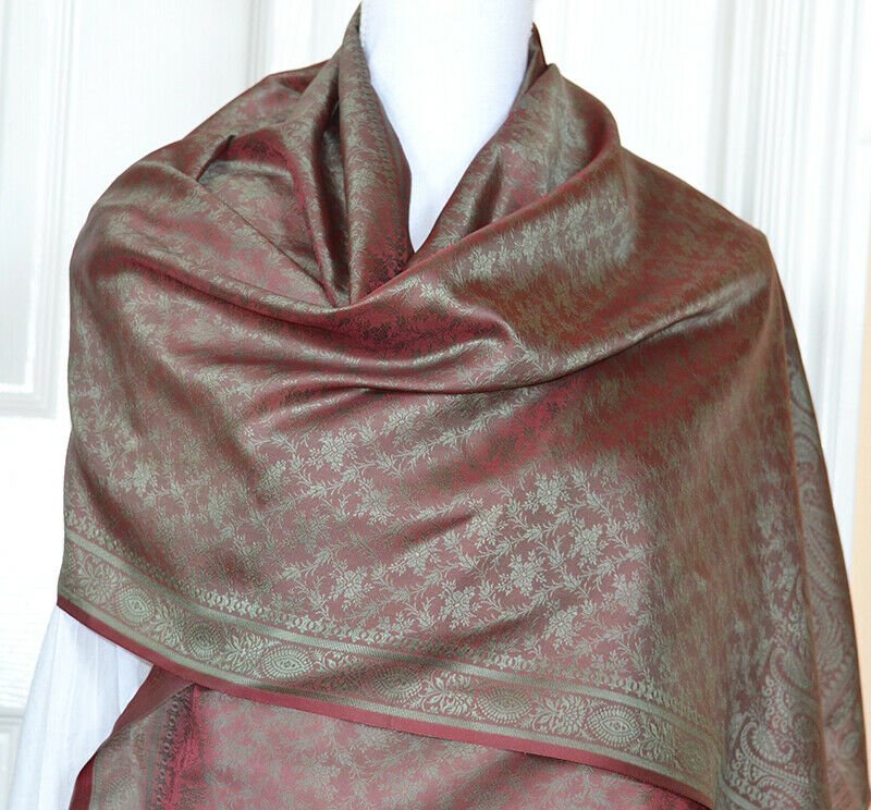 Banaras Silk Woven Paisley Floral Design Stole Wrap