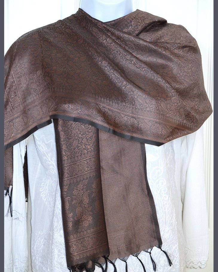 Banaras Silk Woven Paisley Floral Design Stole Wrap