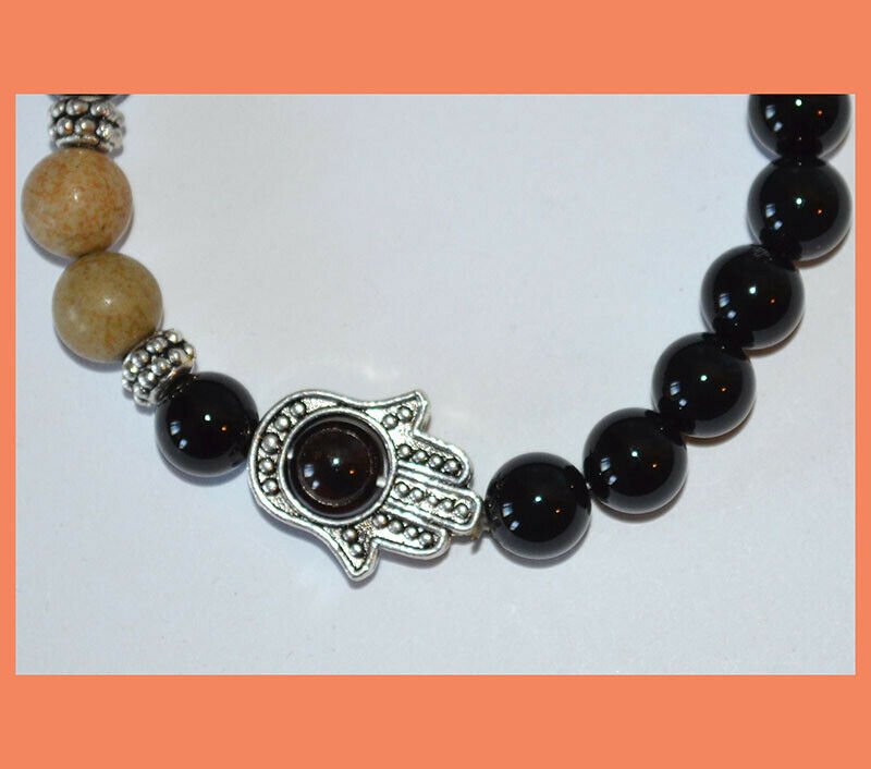 Obsidian Gemstone Hamsa Bracelet - Image 4