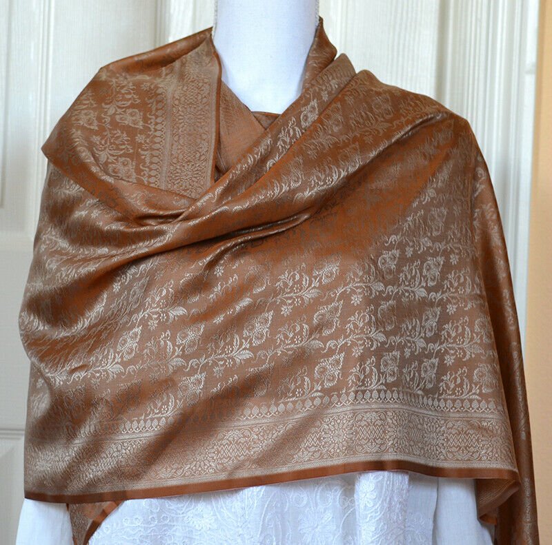 Banaras Silk Woven Paisley Floral Design Stole Wrap
