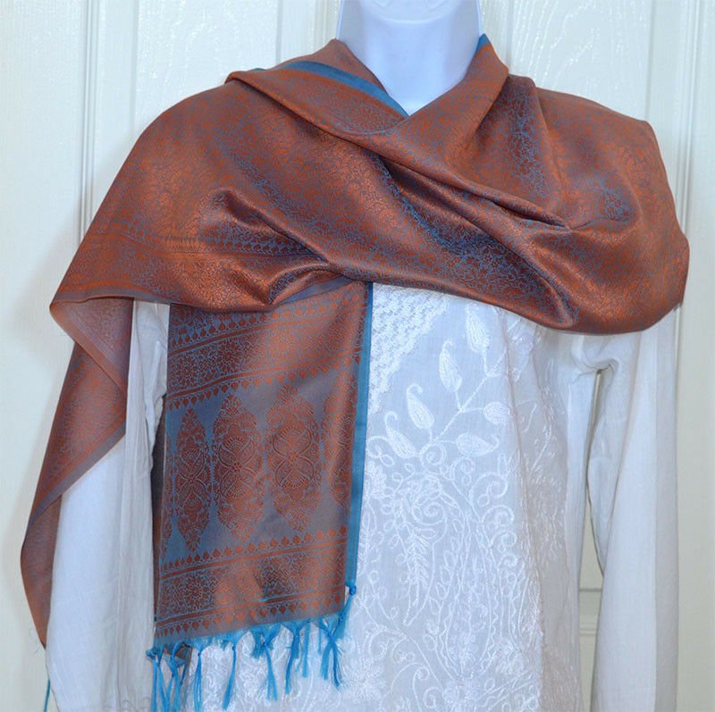 Banaras Silk Woven Paisley Floral Design Stole Wrap