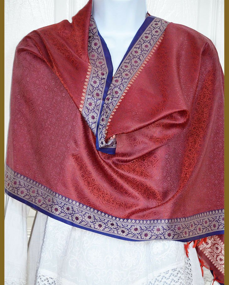 Banaras Silk Woven Paisley Floral Design Stole Wrap