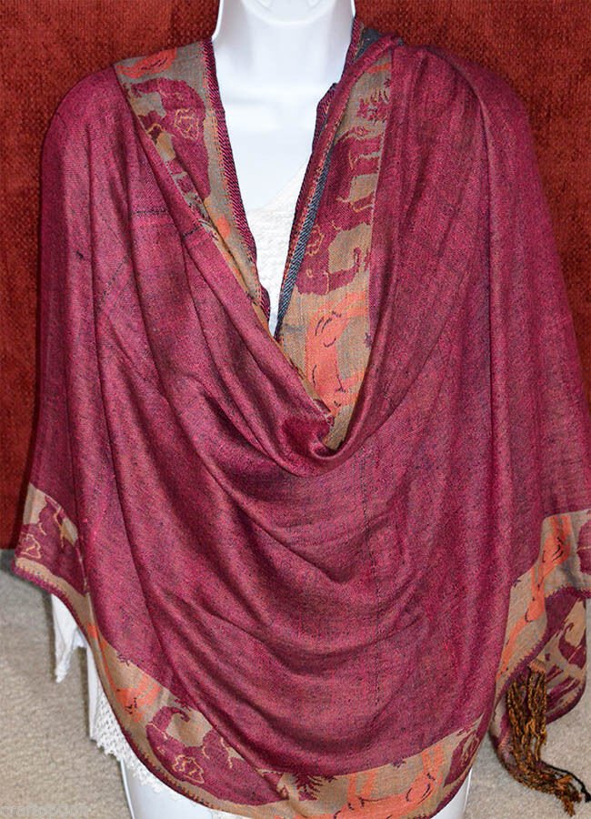 Double Sided Border Design Wool  Shawl Wrap