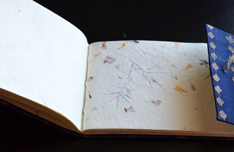 Blue Brocade Cover Handmade Paper Journal Diary - Image 2