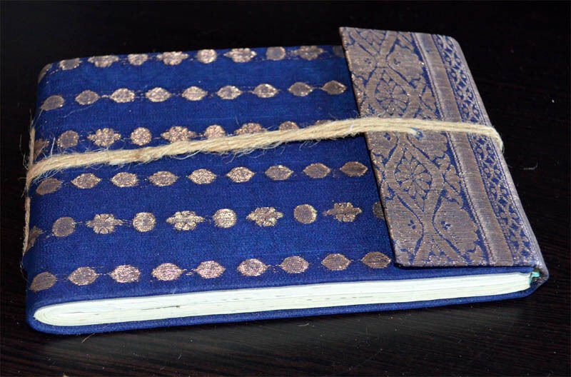 Blue Brocade Cover Handmade Paper Journal Diary
