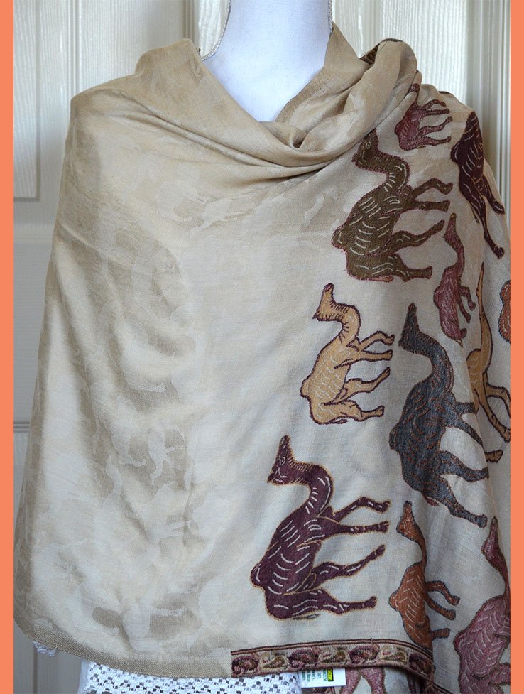 Handwoven Pashmina Cashmere Camel Design Shawl Wrap