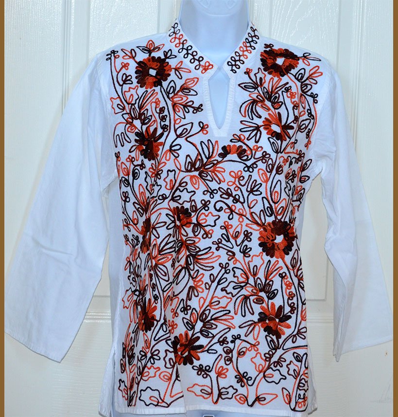 Embroidered White Cotton Tunic Top Kurti