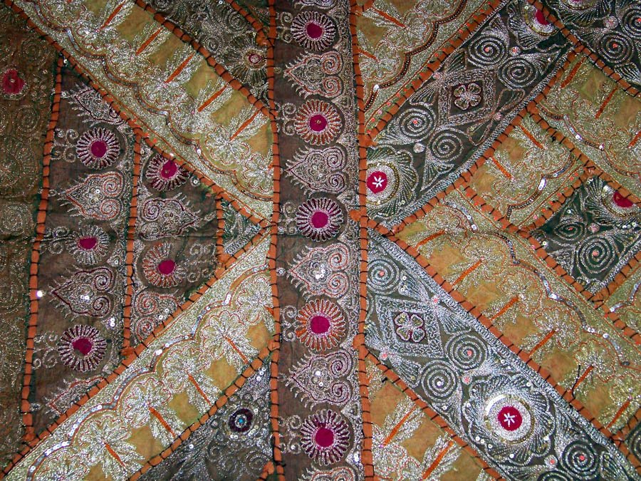 Silver Zari Work Hand Embroidered Wall Tapestry - Image 3