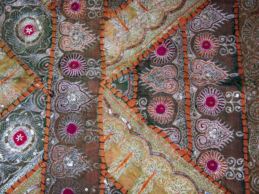 Silver Zari Work Hand Embroidered Wall Tapestry - Image 4