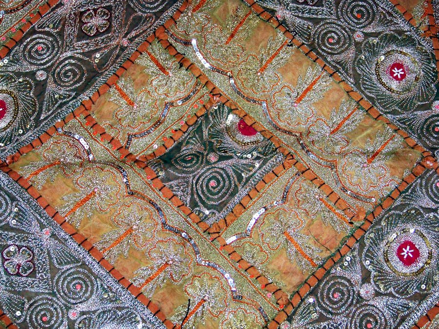 Silver Zari Work Hand Embroidered Wall Tapestry - Image 5