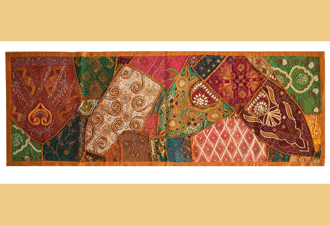 Hand Embroidered Antique Patches Wall Tapestry Runner Throw