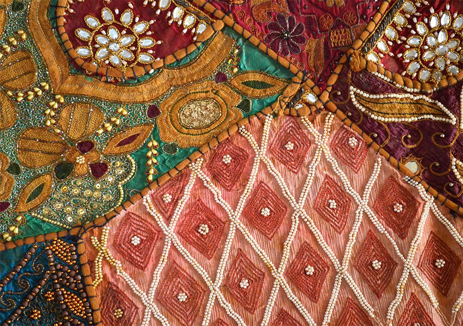 Hand Embroidered Antique Patches Wall Tapestry Runner Throw - Image 3