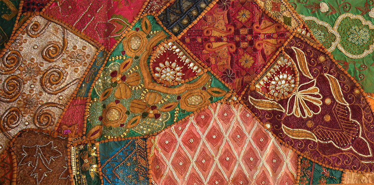 Hand Embroidered Antique Patches Wall Tapestry Runner Throw - Image 5