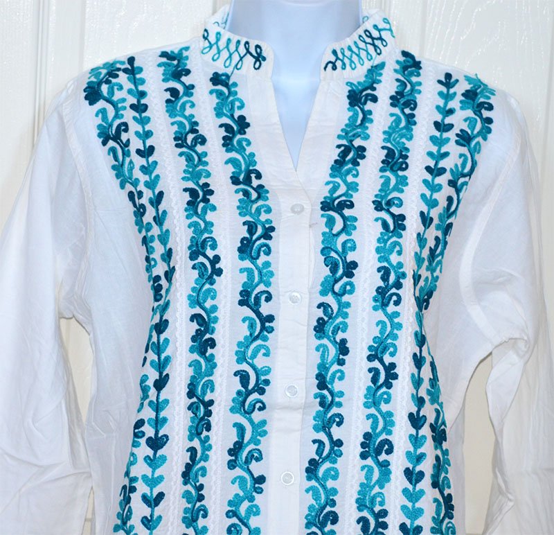 Embroidered White Cotton Tunic Top Kurti - Image 2