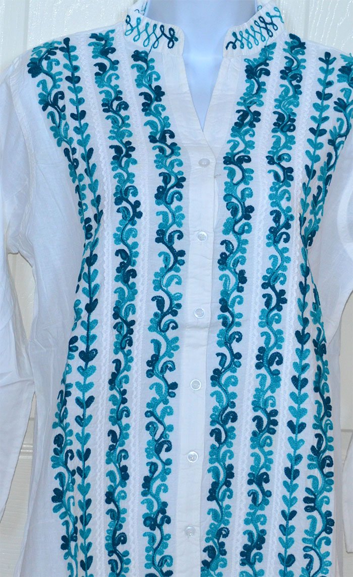 Embroidered White Cotton Tunic Top Kurti - Image 3