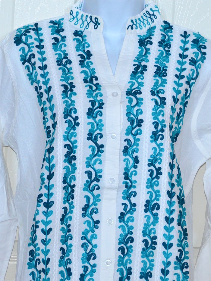 Embroidered White Cotton Tunic Top Kurti - Image 4