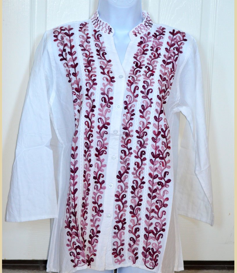 Embroidered White Cotton Tunic Top Kurti