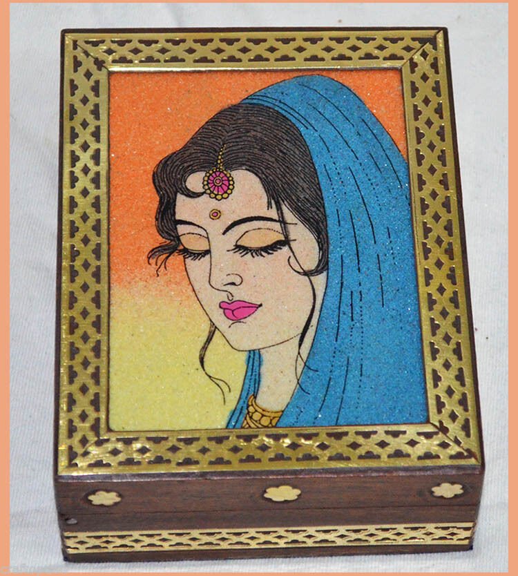 Designer Wood Gemstone Painting Jewelry Box