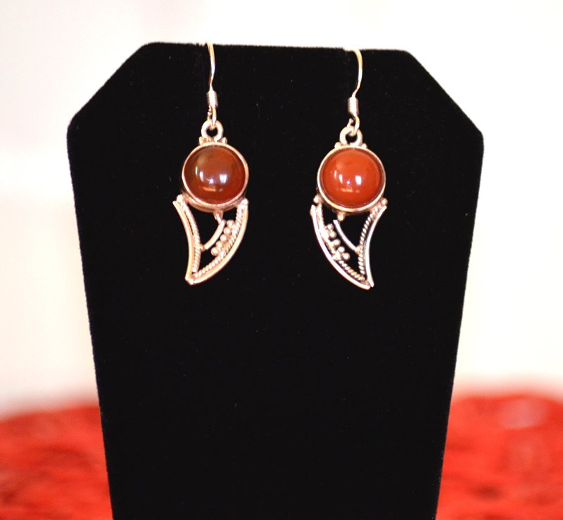 Sterling Silver Natural Carnelian Gemstone Dangle Drop