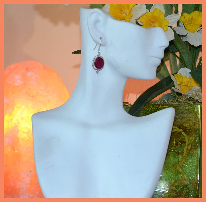 Sterling Silver Natural Ruby Gemstone Dangle Drop