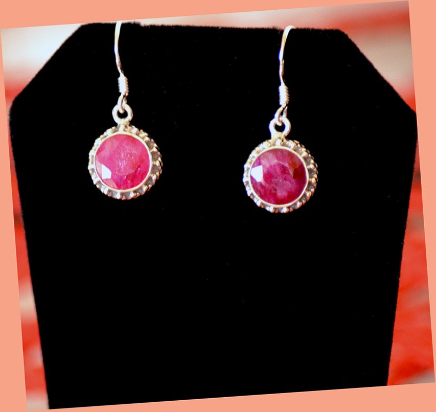 Sterling Silver Natural Ruby Gemstone Dangle Drop
