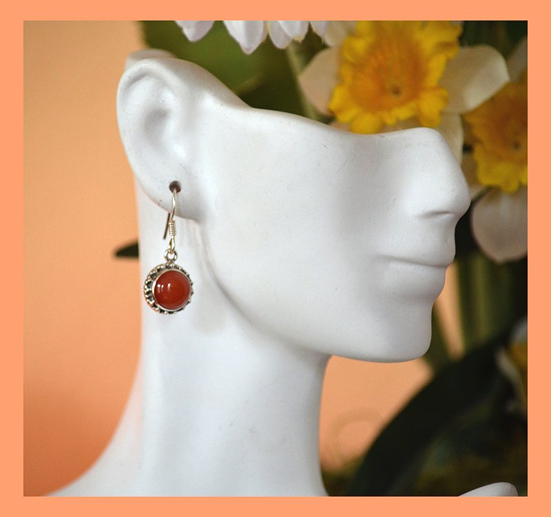 Sterling Silver Natural Carnelian Gemstone Dangle Drop