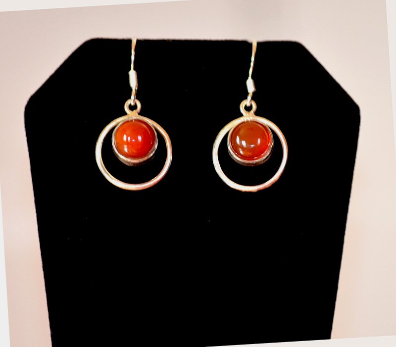Sterling Silver Natural Carnelian Gemstone Dangle Drop